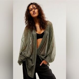 NWOT OS Free People Patina Green Shimmery Kimono Top